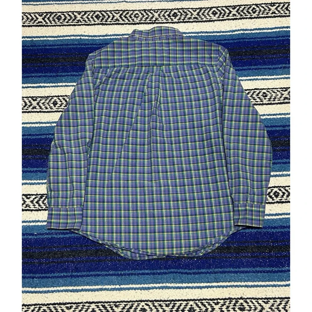Ralph Lauren Youth Large 14-16 Blue Green Plaid Button Down Shirt Pony Logo